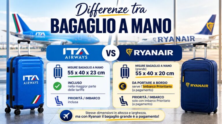 Differenze bagaglio a mano ITA Airways e Ryanair